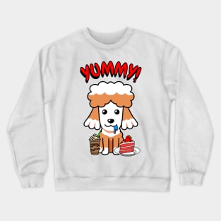 Cute brown dog is having coffee and cake Crewneck Sweatshirt